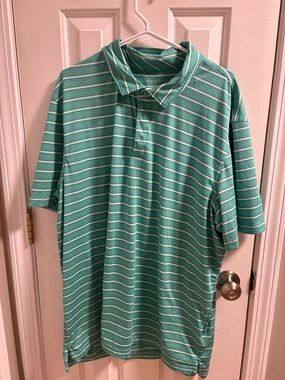 Vineyard Vines Teal and White Striped Polo